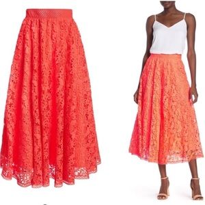 Alice+Olivia Earla Lace Neon Coral Maxi Skirt Size 8